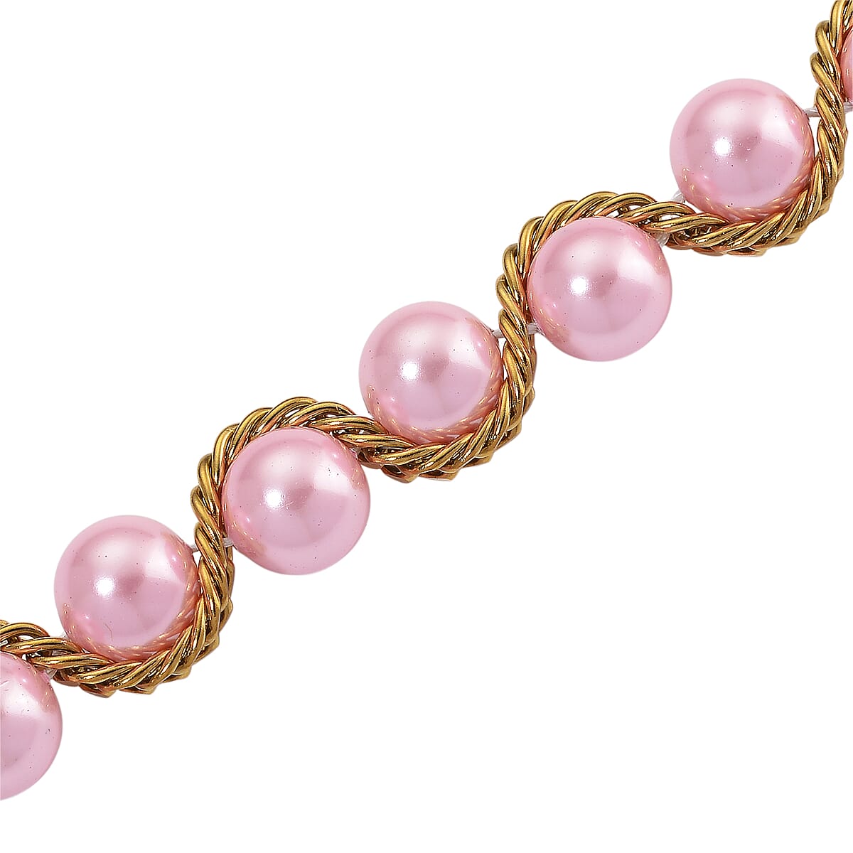 Pink Shell Pearl Twilight Waves Necklace in ION Plated YG Stainless Steel 19.5-21.5 Inches image number 2