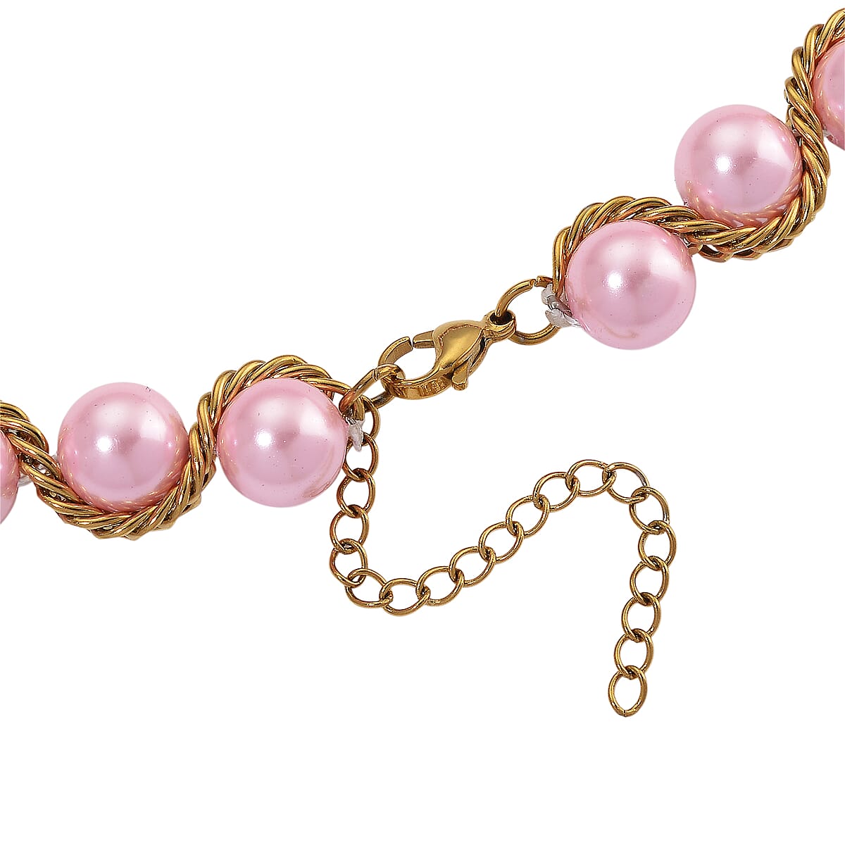 Pink Shell Pearl Twilight Waves Necklace in ION Plated YG Stainless Steel 19.5-21.5 Inches image number 4