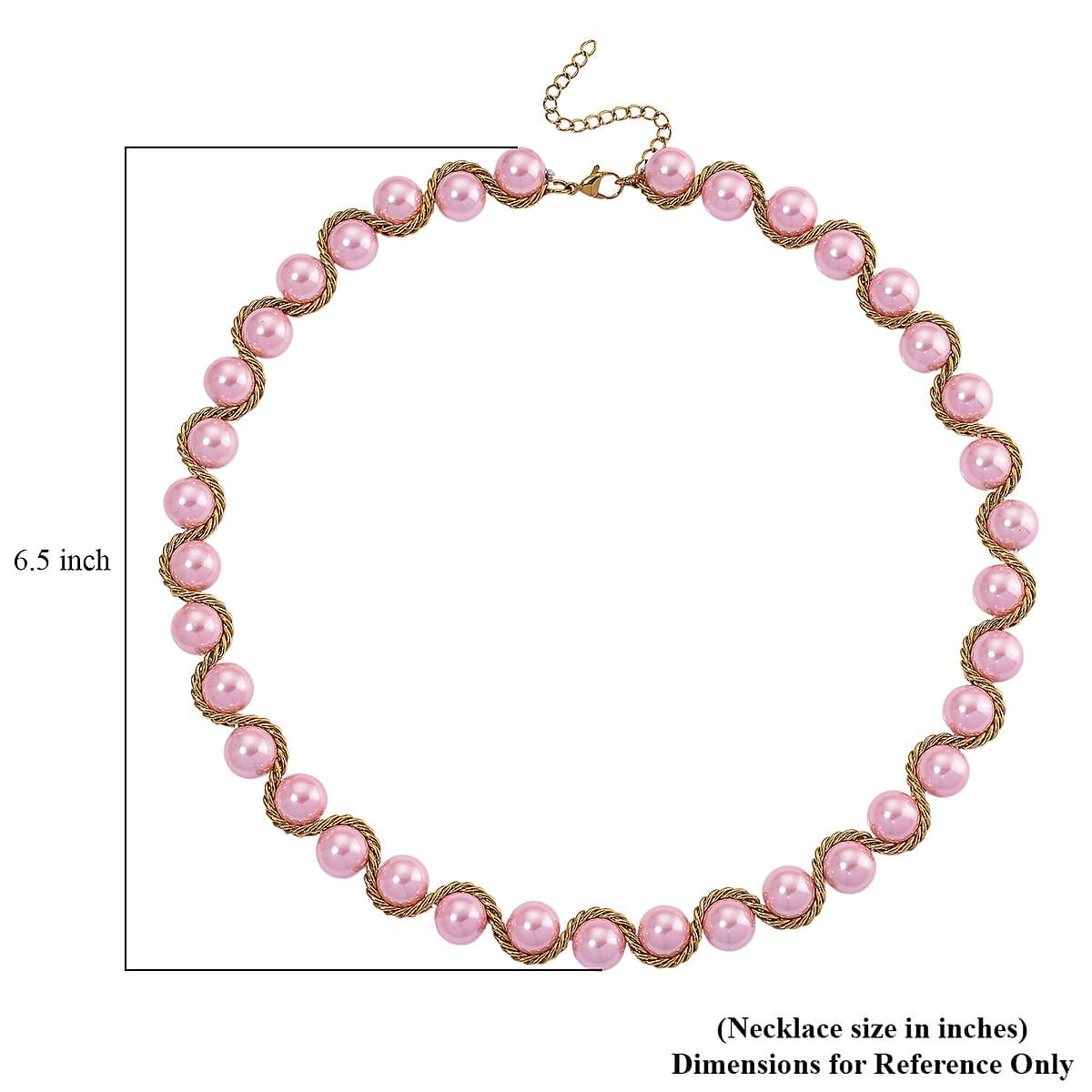 Pink Shell Pearl Twilight Waves Necklace in ION Plated YG Stainless Steel 19.5-21.5 Inches image number 5