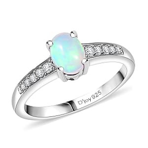 D'Joy Ethiopian Welo Opal and White Zircon 0.70 ctw Ring in Rhodium Over Sterling Silver (Size 5.0)