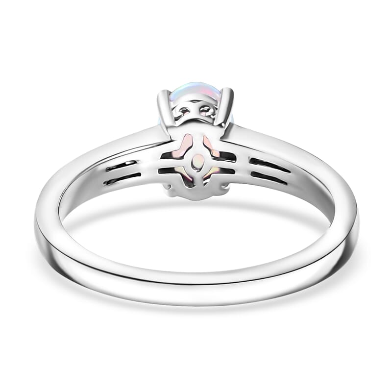 D'Joy Ethiopian Welo Opal and White Zircon 0.70 ctw Ring in Rhodium Over Sterling Silver (Size 7.0)