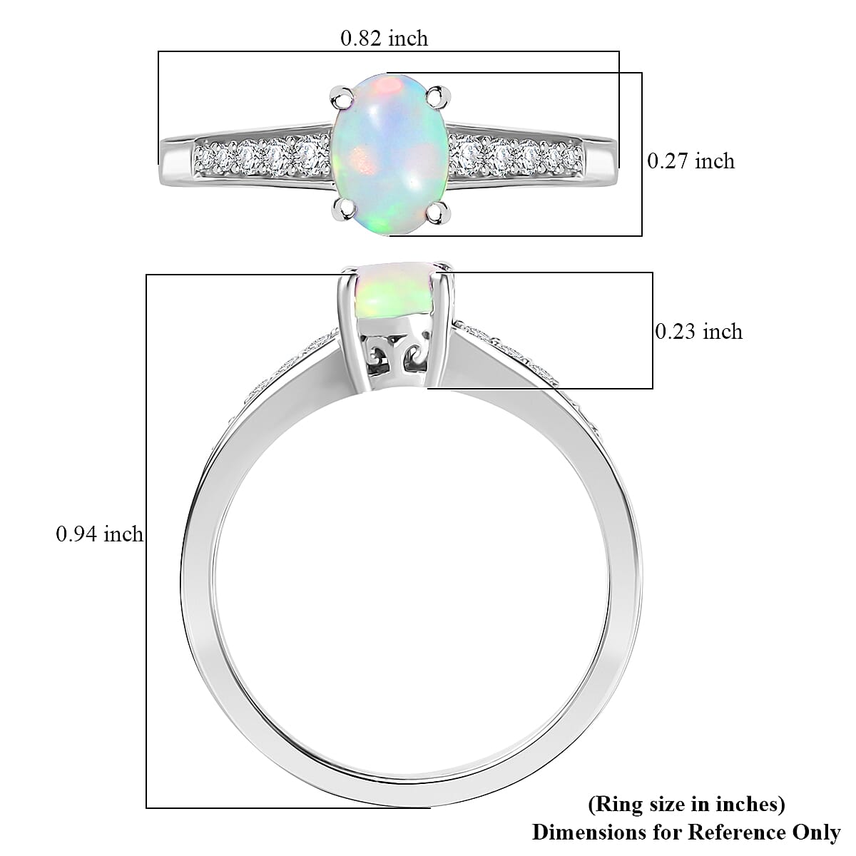 D'Joy Ethiopian Welo Opal and White Zircon 0.70 ctw Ring in Rhodium Over Sterling Silver (Size 7.0)
