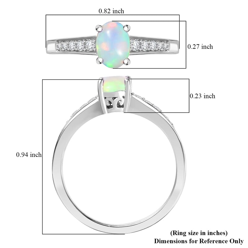 D'Joy Ethiopian Welo Opal and White Zircon 0.70 ctw Ring in Rhodium Over Sterling Silver (Size 7.0)