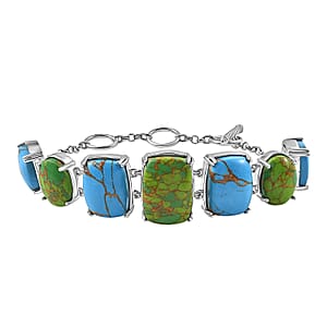 Mojave Green and Blue Turquoise 48.15 ctw Bracelet in Platinum Over Copper and Stainless Steel (6.50 In)