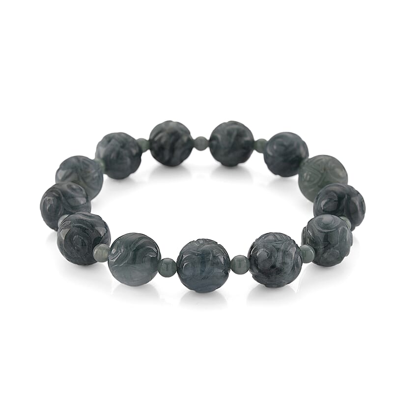 Natural Olmec Jadeite 180.00 ctw Beaded Stretch Bracelet