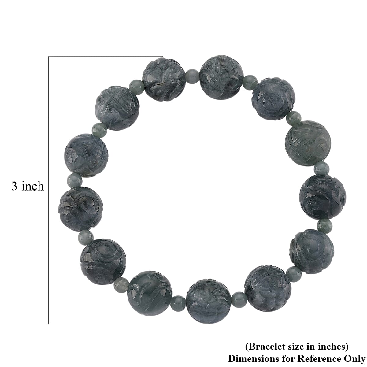 Natural Olmec Jadeite 180.00 ctw Beaded Stretch Bracelet image number 3