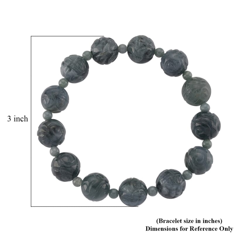 Natural Olmec Jadeite 180.00 ctw Beaded Stretch Bracelet