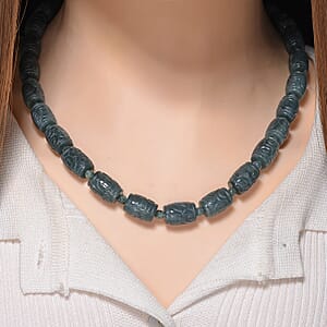 D'Joy Natural Olmec Jadeite 470.00 ctw Beaded Necklace in Rhodium Over Sterling Silver 18-20 Inches