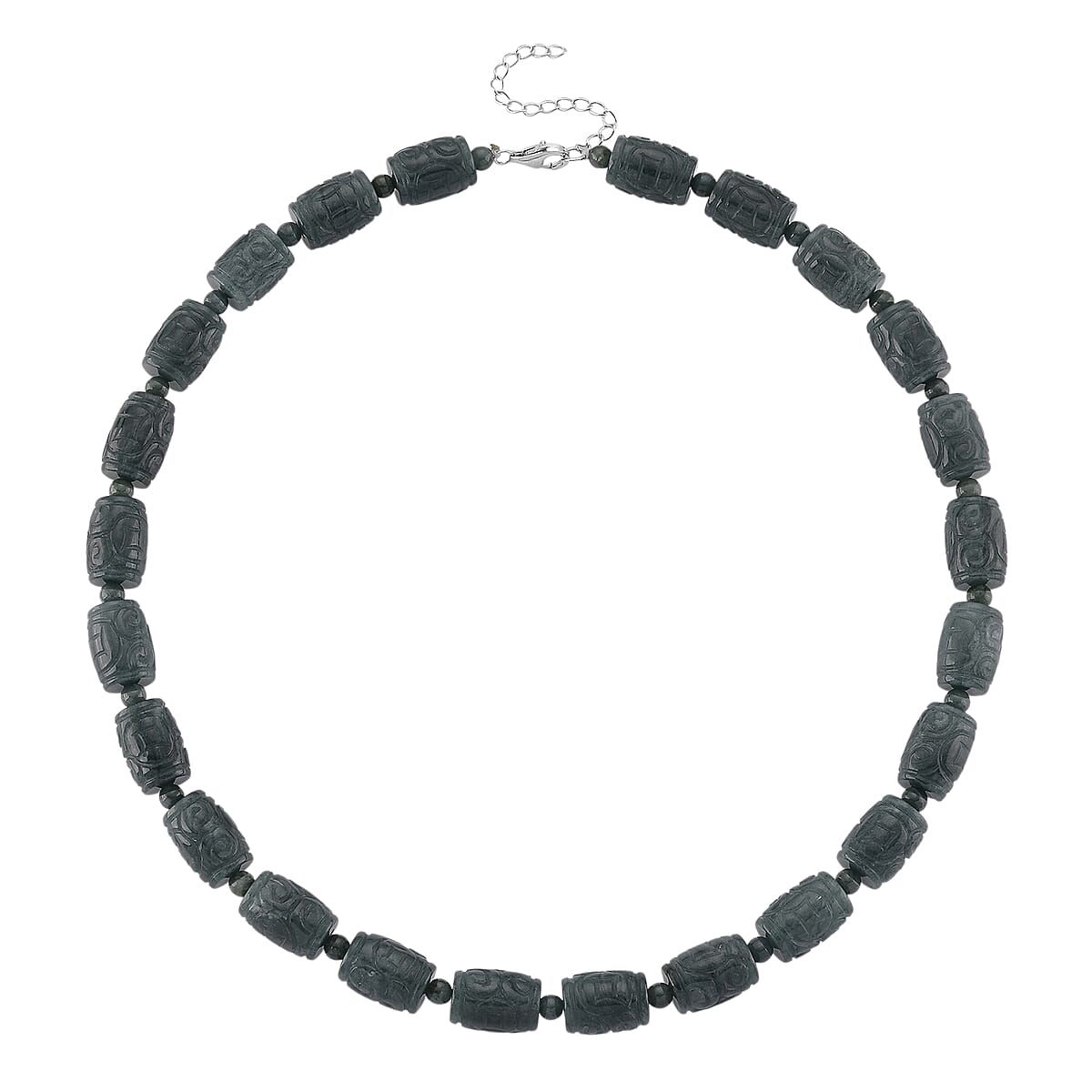 D'Joy Natural Olmec Jadeite 470.00 ctw Beaded Necklace in Rhodium Over Sterling Silver 18-20 Inches image number 2