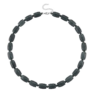 D'Joy Natural Olmec Jadeite 470.00 ctw Beaded Necklace in Rhodium Over Sterling Silver 18-20 Inches