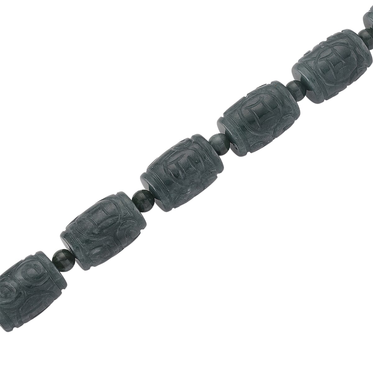 D'Joy Natural Olmec Jadeite 470.00 ctw Beaded Necklace in Rhodium Over Sterling Silver 18-20 Inches image number 3