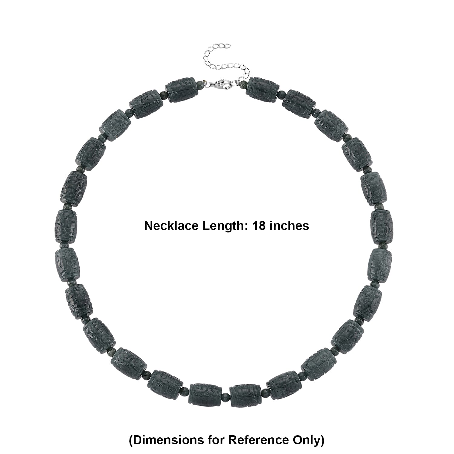 D'Joy Natural Olmec Jadeite 470.00 ctw Beaded Necklace in Rhodium Over Sterling Silver 18-20 Inches