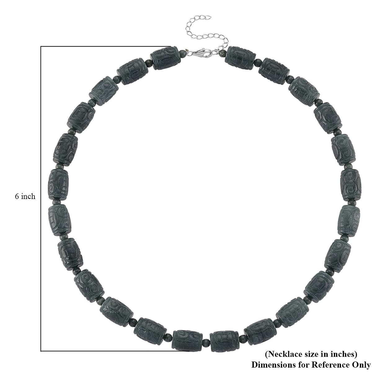 D'Joy Natural Olmec Jadeite 470.00 ctw Beaded Necklace in Rhodium Over Sterling Silver 18-20 Inches image number 5