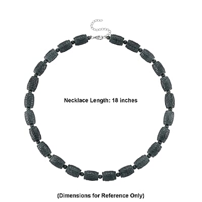 D'Joy Natural Olmec Jadeite 470.00 ctw Beaded Barrel Carving Necklace in Rhodium Over Sterling Silver (18-20 Inches)