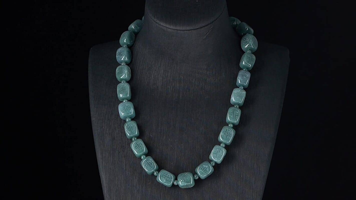 D'Joy Natural Olmec Jadeite 630.00 ctw Beaded Necklace in Rhodium Over Sterling Silver 18-20 Inches