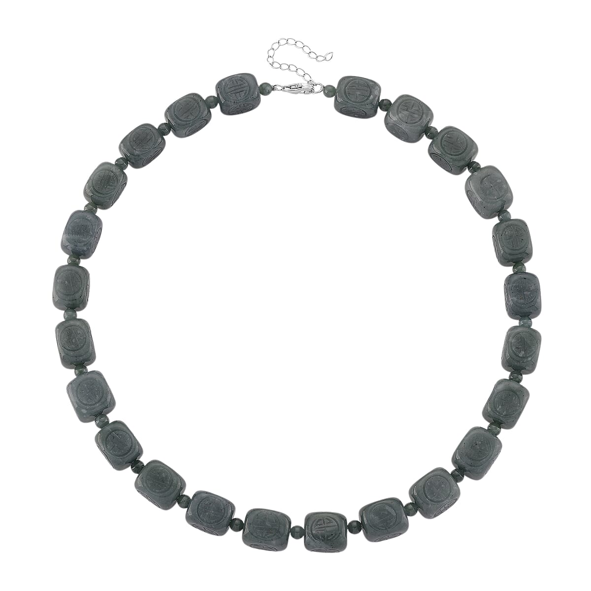 D'Joy Natural Olmec Jadeite 630.00 ctw Beaded Necklace in Rhodium Over Sterling Silver 18-20 Inches image number 2