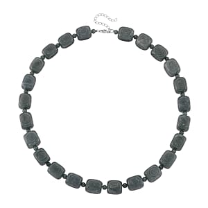 D'Joy Natural Olmec Jadeite 630.00 ctw Beaded Necklace in Rhodium Over Sterling Silver 18-20 Inches