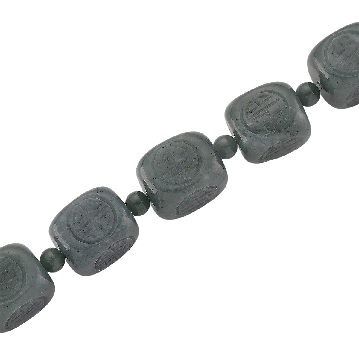 D'Joy Natural Olmec Jadeite 630.00 ctw Beaded Necklace in Rhodium Over Sterling Silver 18-20 Inches image number 3