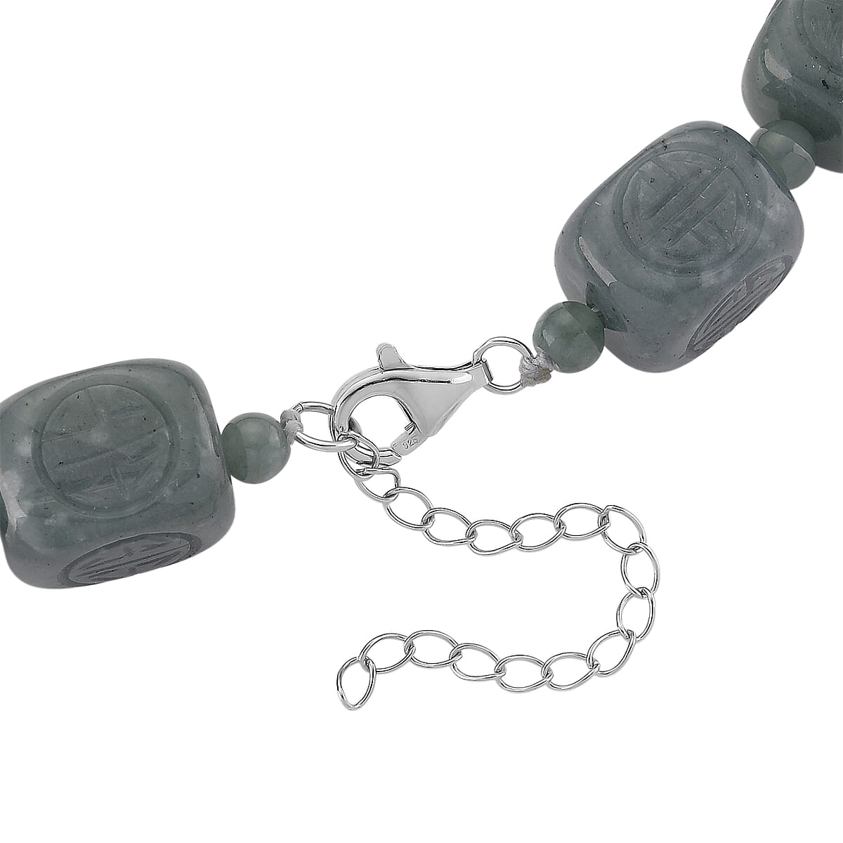 D'Joy Natural Olmec Jadeite 630.00 ctw Beaded Necklace in Rhodium Over Sterling Silver 18-20 Inches image number 4