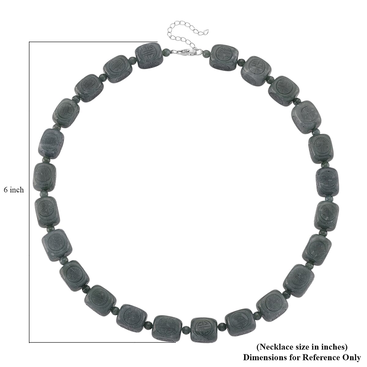 D'Joy Natural Olmec Jadeite 630.00 ctw Beaded Necklace in Rhodium Over Sterling Silver 18-20 Inches image number 5