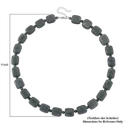 D'Joy Natural Olmec Jadeite 630.00 ctw Beaded Necklace in Rhodium Over Sterling Silver 18-20 Inches