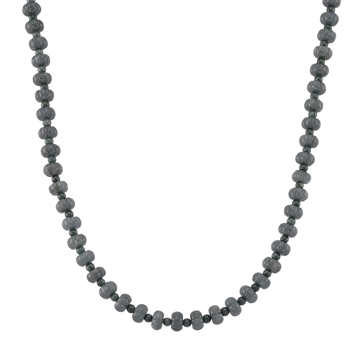 D'Joy Natural Olmec Jadeite 290.00 ctw Floral Carved Beaded Necklace in Rhodium Over Sterling Silver18-20 Inches image number 0