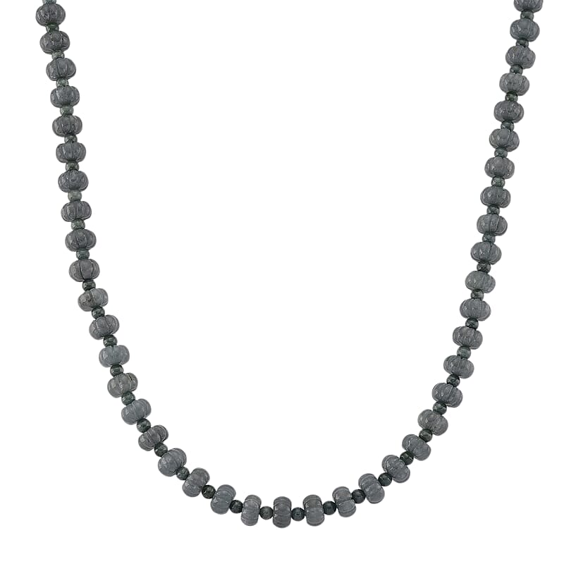 D'Joy Natural Olmec Jadeite 290.00 ctw Floral Carved Beaded Necklace in Rhodium Over Sterling Silver18-20 Inches
