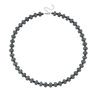 D'Joy Natural Olmec Jadeite 290.00 ctw Floral Carved Beaded Necklace in Rhodium Over Sterling Silver18-20 Inches