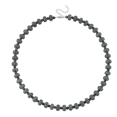 D'Joy Natural Olmec Jadeite 290.00 ctw Floral Carved Beaded Necklace in Rhodium Over Sterling Silver18-20 Inches