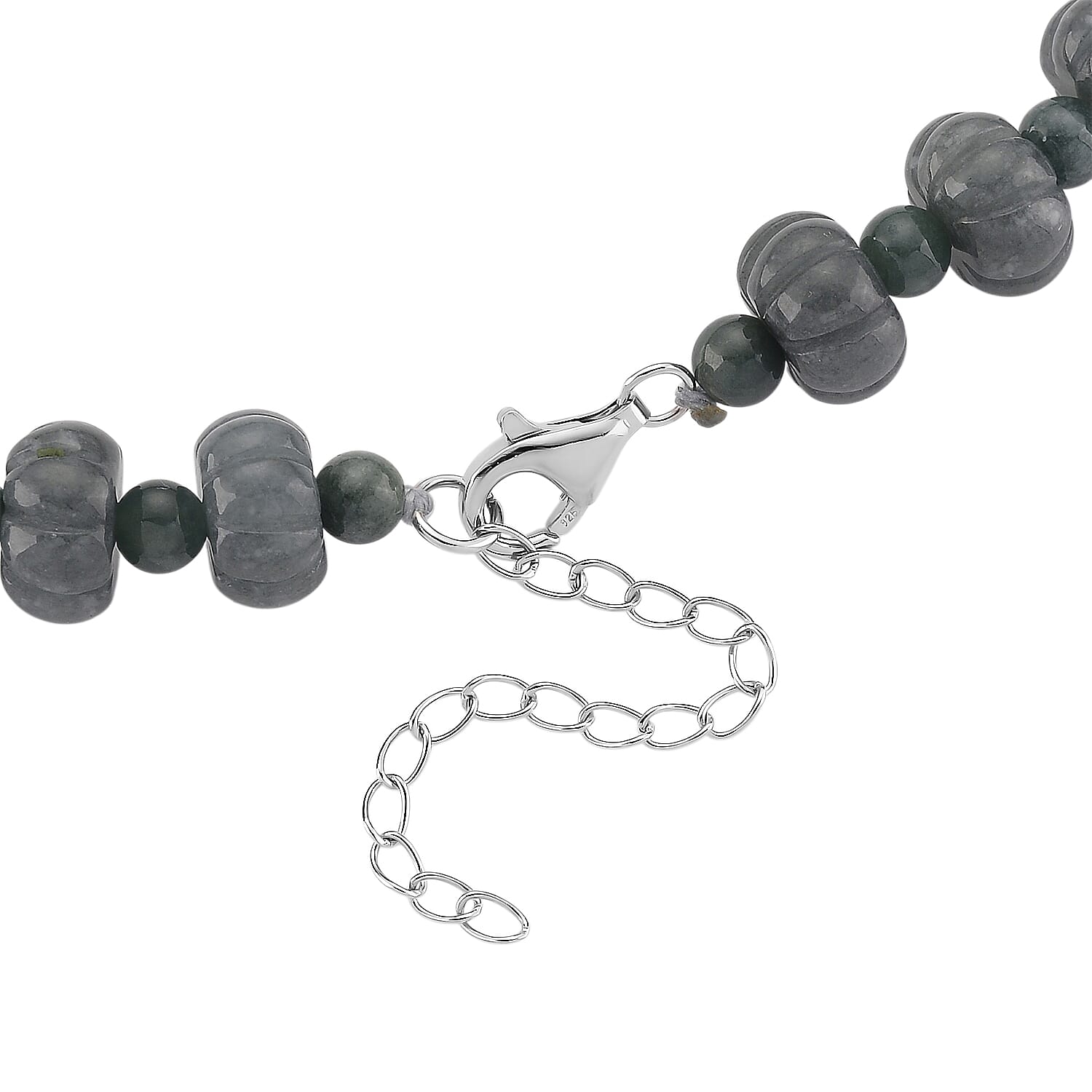 D'Joy Natural Olmec Jadeite 290.00 ctw Floral Carved Beaded Necklace in Rhodium Over Sterling Silver18-20 Inches