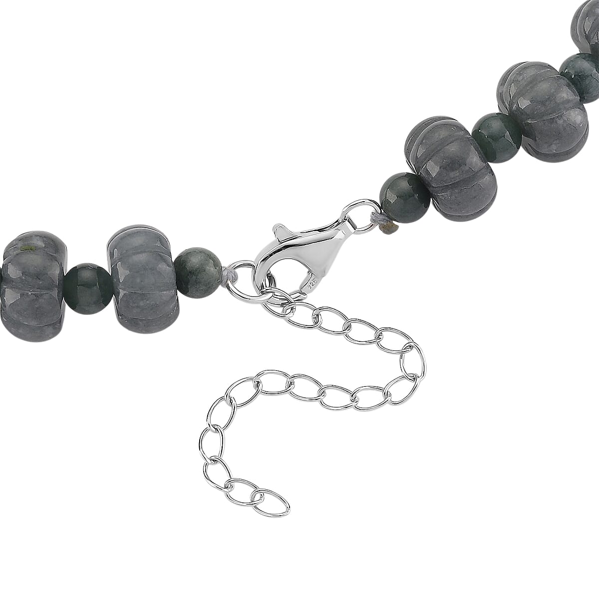 D'Joy Natural Olmec Jadeite 290.00 ctw Floral Carved Beaded Necklace in Rhodium Over Sterling Silver18-20 Inches image number 4