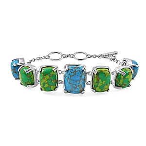 Mojave Green and Blue Turquoise 39.40 ctw Bracelet in Platinum Over Copper and Stainless Steel (6.50 In)