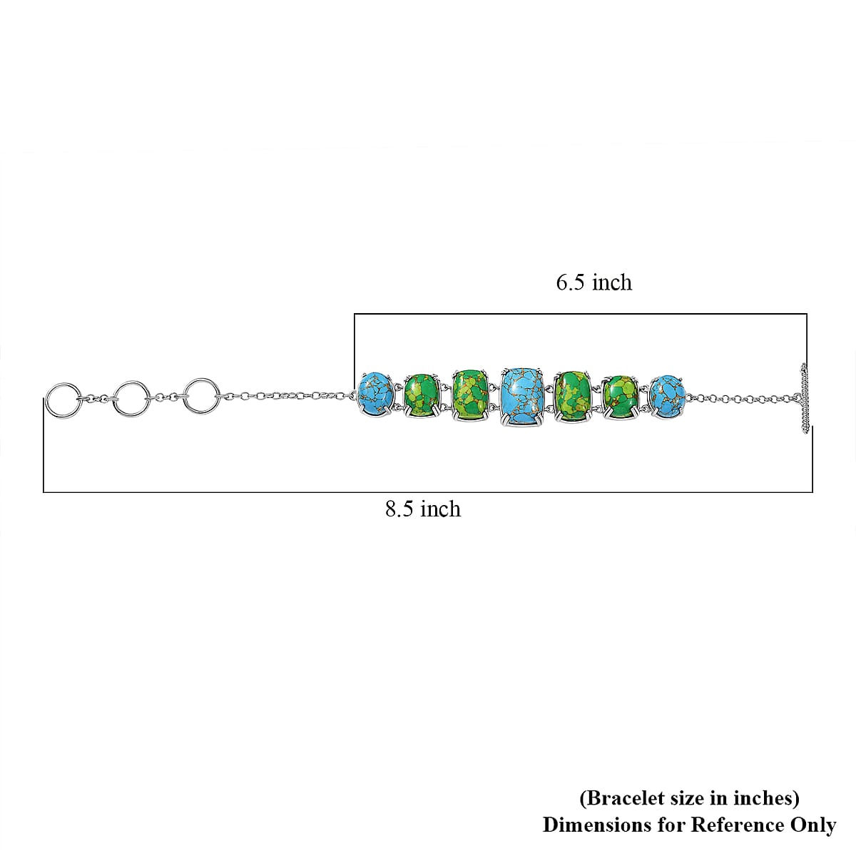 Mojave Green and Blue Turquoise 39.40 ctw Bracelet in Platinum Over Copper and Stainless Steel (6.50 In) image number 4