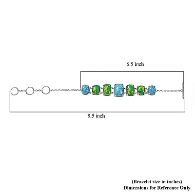 Mojave Blue and Green Turquoise 39.40 ctw Bracelet in Platinum Over Copper and Stainless Steel (6.50 In)