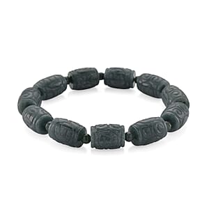 Natural Olmec Jadeite 210.00 ctw Barrel and Beaded Stretch Bracelet