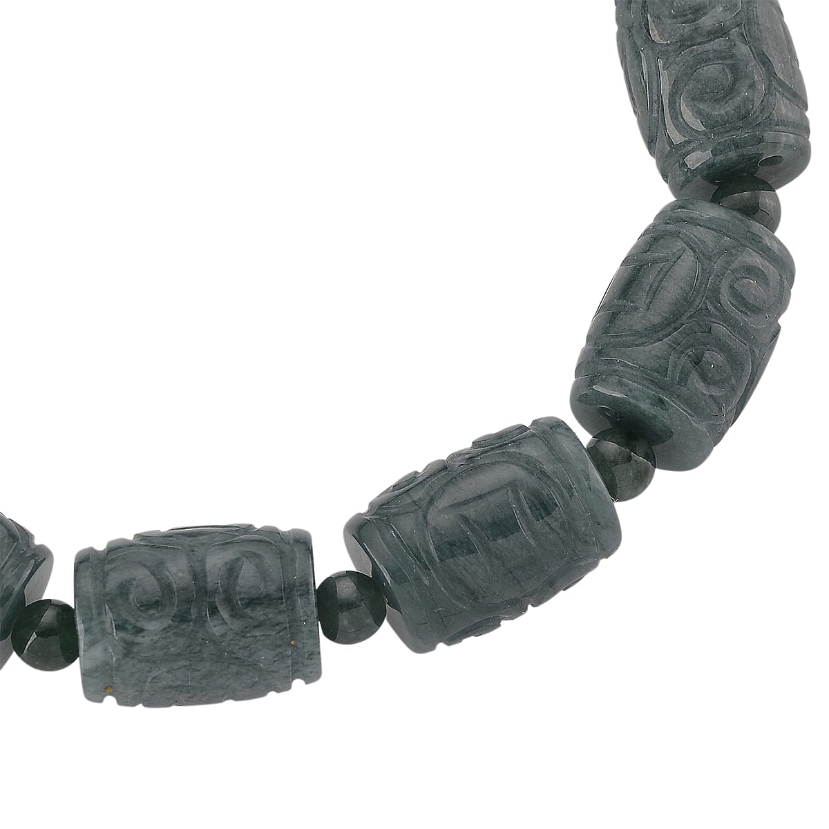 Natural Olmec Jadeite 210.00 ctw Barrel and Beaded Stretch Bracelet image number 2