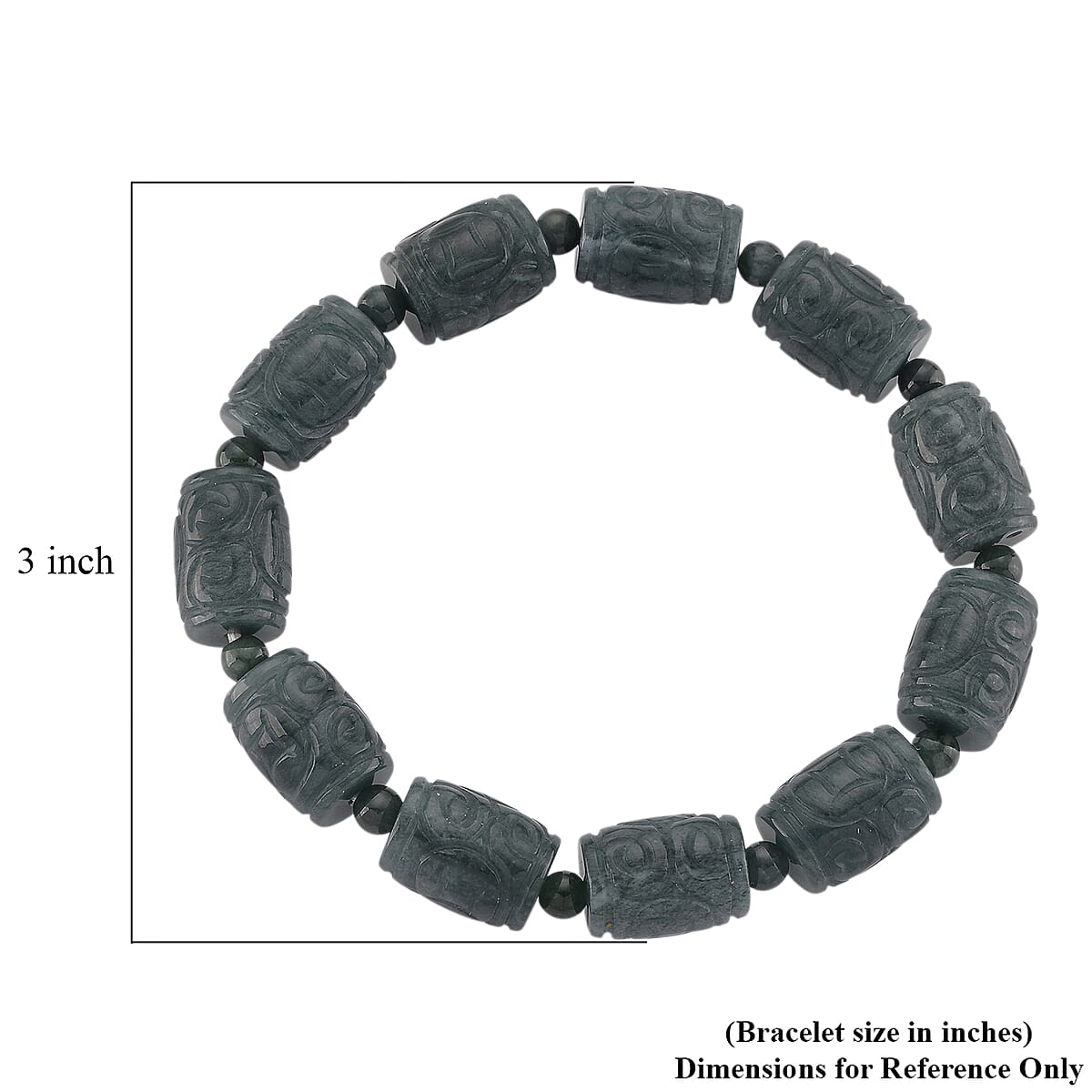 Natural Olmec Jadeite 210.00 ctw Barrel and Beaded Stretch Bracelet image number 3