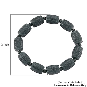 Natural Olmec Jadeite 210.00 ctw Barrel and Beaded Stretch Bracelet