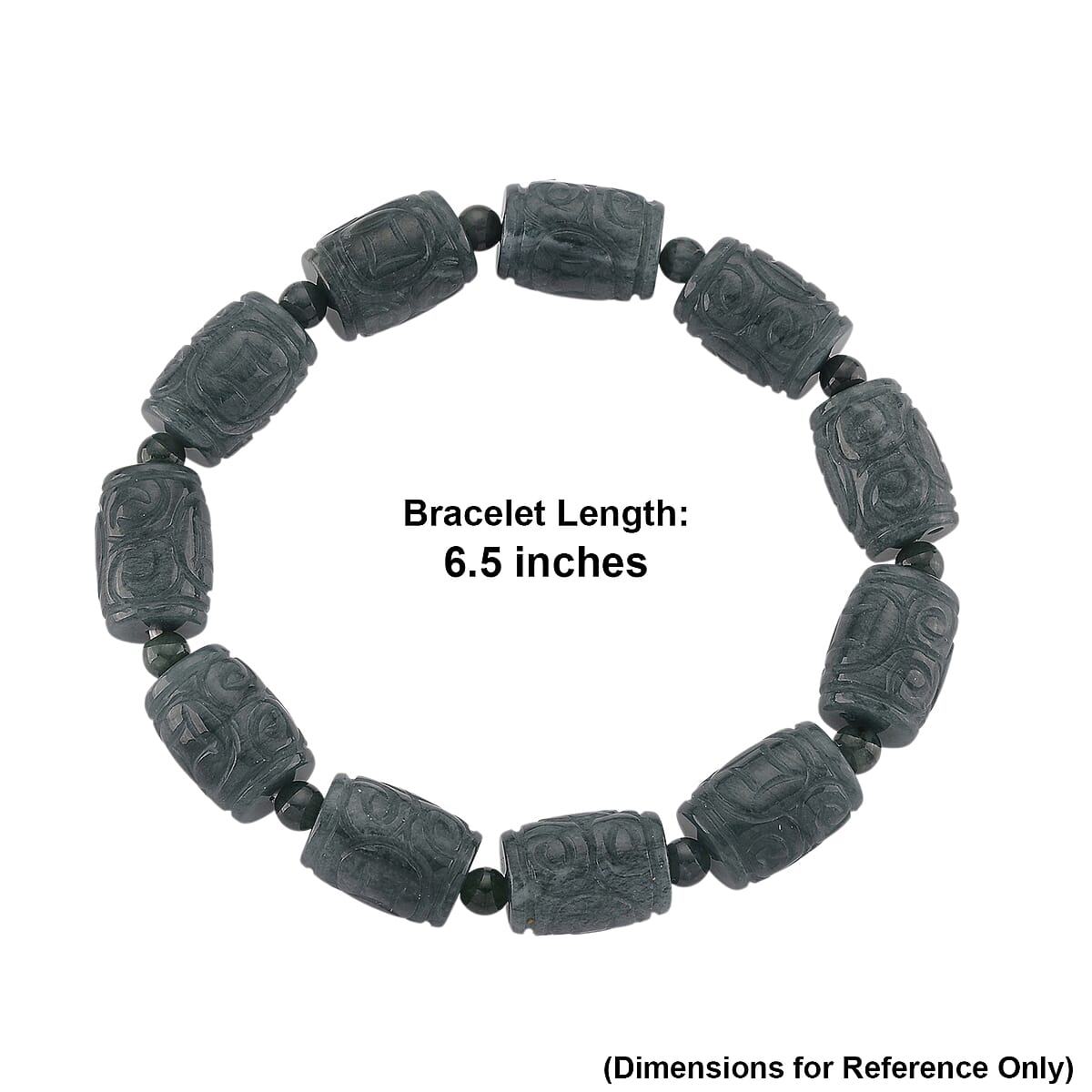 Natural Olmec Jadeite 210.00 ctw Barrel and Carving Beaded Stretch Bracelet image number 4