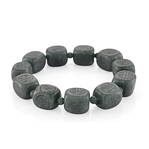  Natural Olmec Jadeite 300.00 ctw Beaded Stretch Bracelet