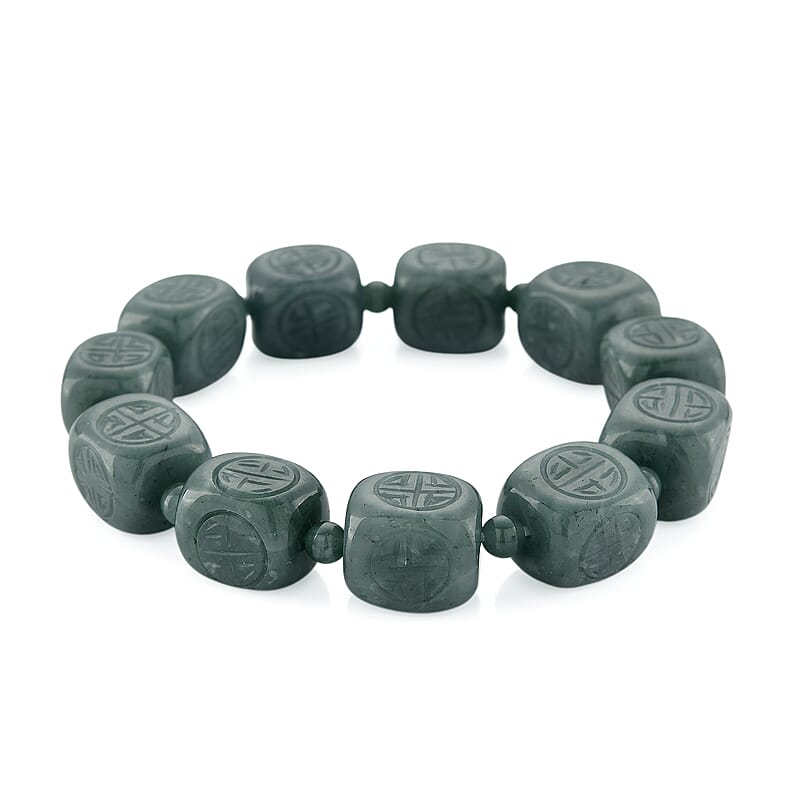  Natural Olmec Jadeite 300.00 ctw Beaded Stretch Bracelet