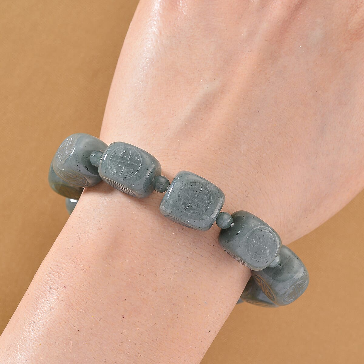  Natural Olmec Jadeite 300.00 ctw Beaded Stretch Bracelet image number 1