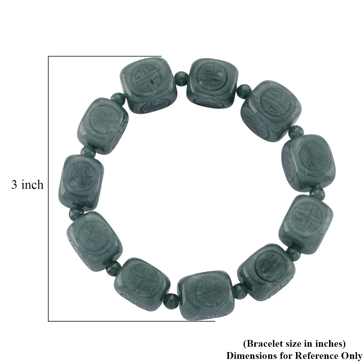  Natural Olmec Jadeite 300.00 ctw Beaded Stretch Bracelet