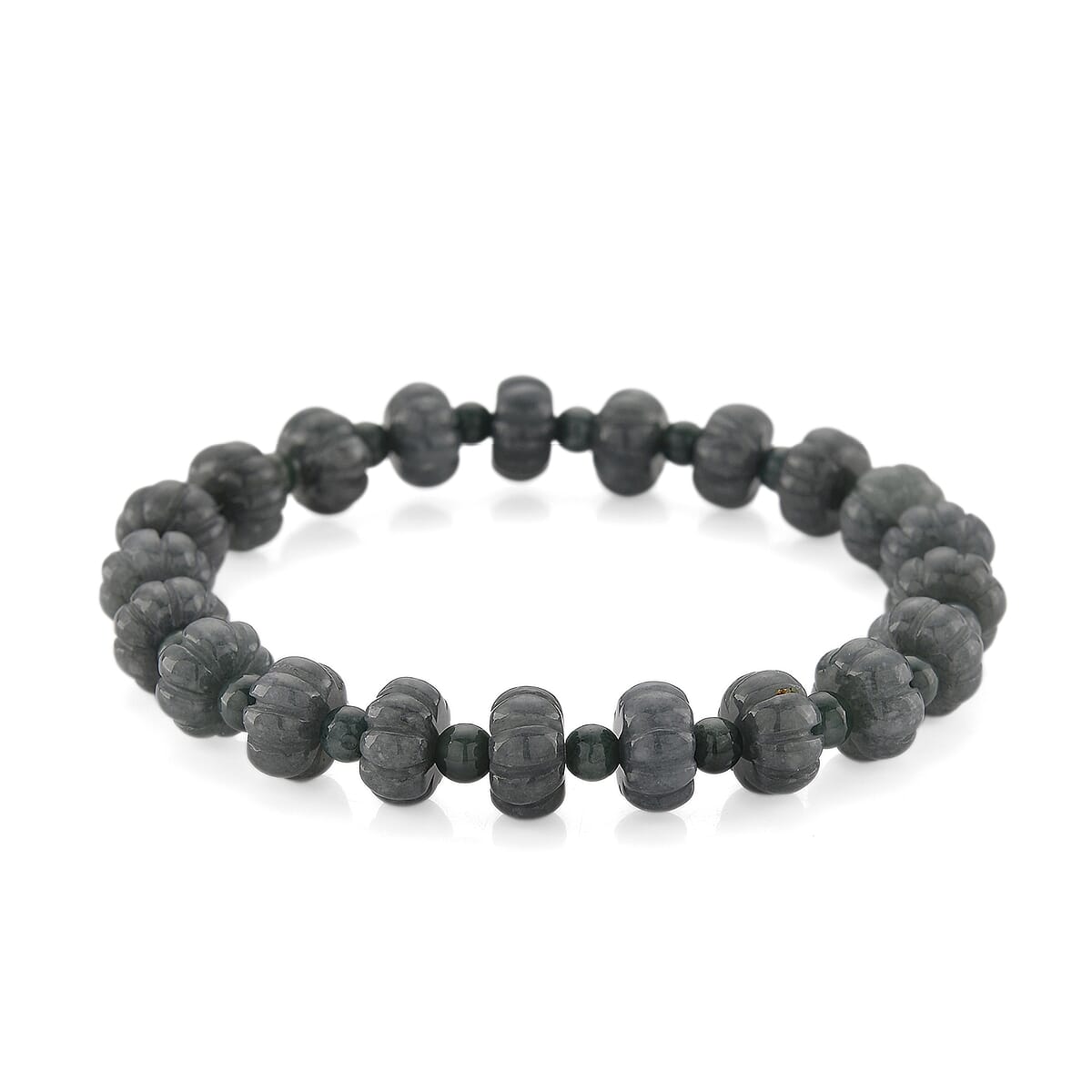 Natural Olmec Jadeite 130.00 ctw Carved Beaded Stretch Bracelet image number 0