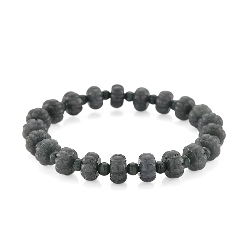 Natural Olmec Jadeite 130.00 ctw Carved Beaded Stretch Bracelet