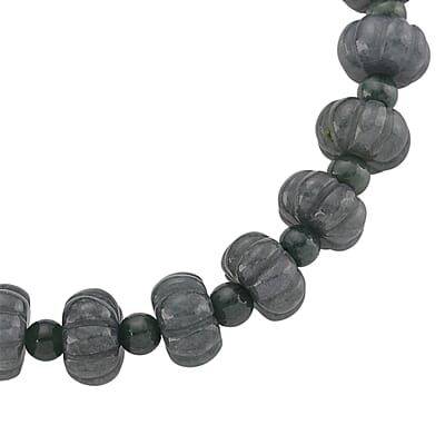 Natural Olmec Jadeite 130.00 ctw Carved Beaded Stretch Bracelet
