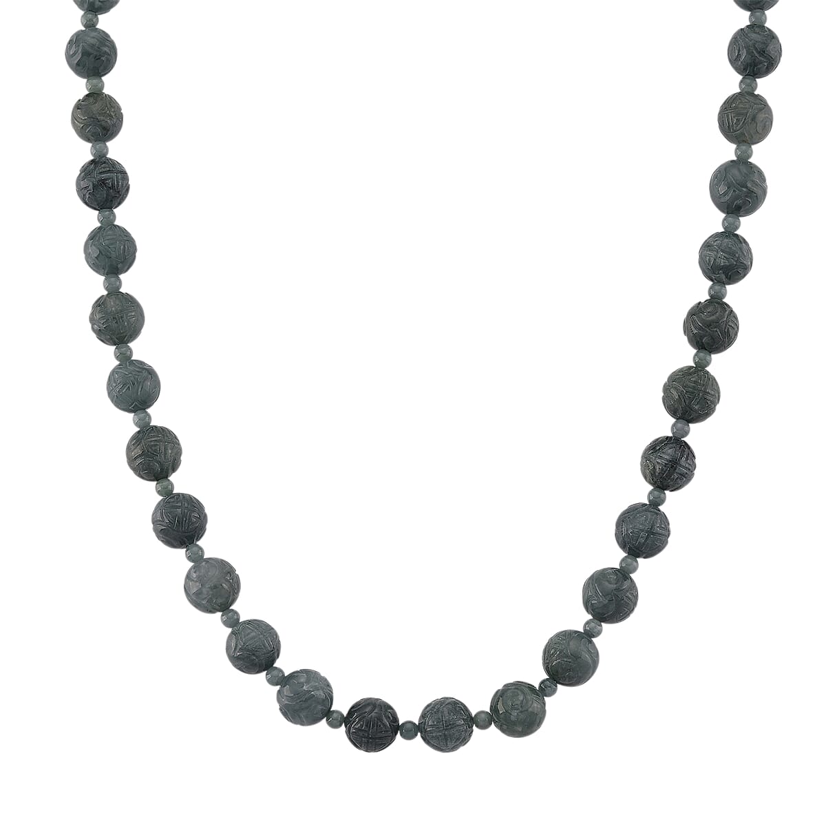 D'Joy Natural Olmec Jadeite 420.00 ctw Carved Beaded Necklace in Rhodium Over Sterling Silver 18-20 Inches image number 0