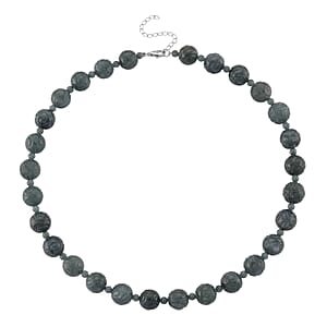 D'Joy Natural Olmec Jadeite 420.00 ctw Carved Beaded Necklace in Rhodium Over Sterling Silver 18-20 Inches