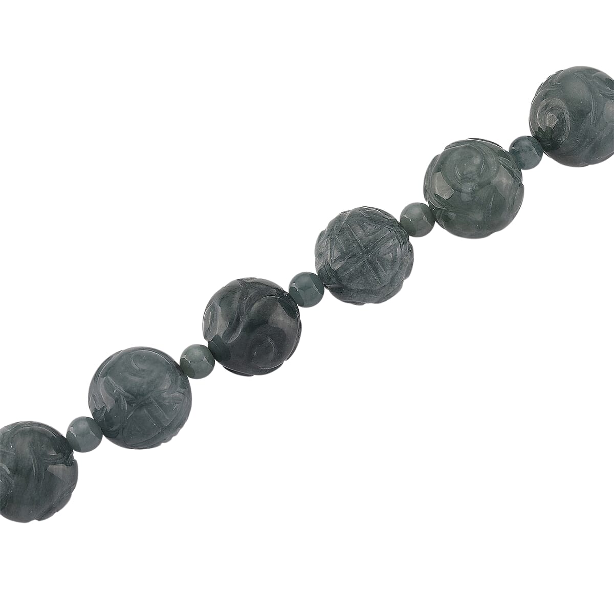 D'Joy Natural Olmec Jadeite 420.00 ctw Carved Beaded Necklace in Rhodium Over Sterling Silver 18-20 Inches image number 3