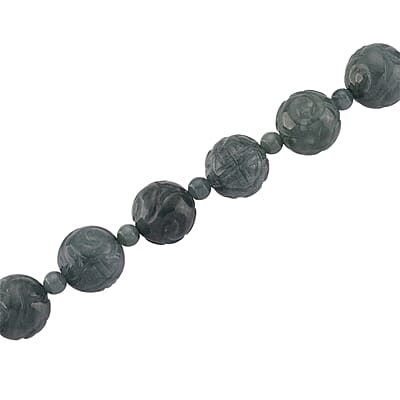 D'Joy Natural Olmec Jadeite 420.00 ctw Carved Beaded Necklace in Rhodium Over Sterling Silver 18-20 Inches
